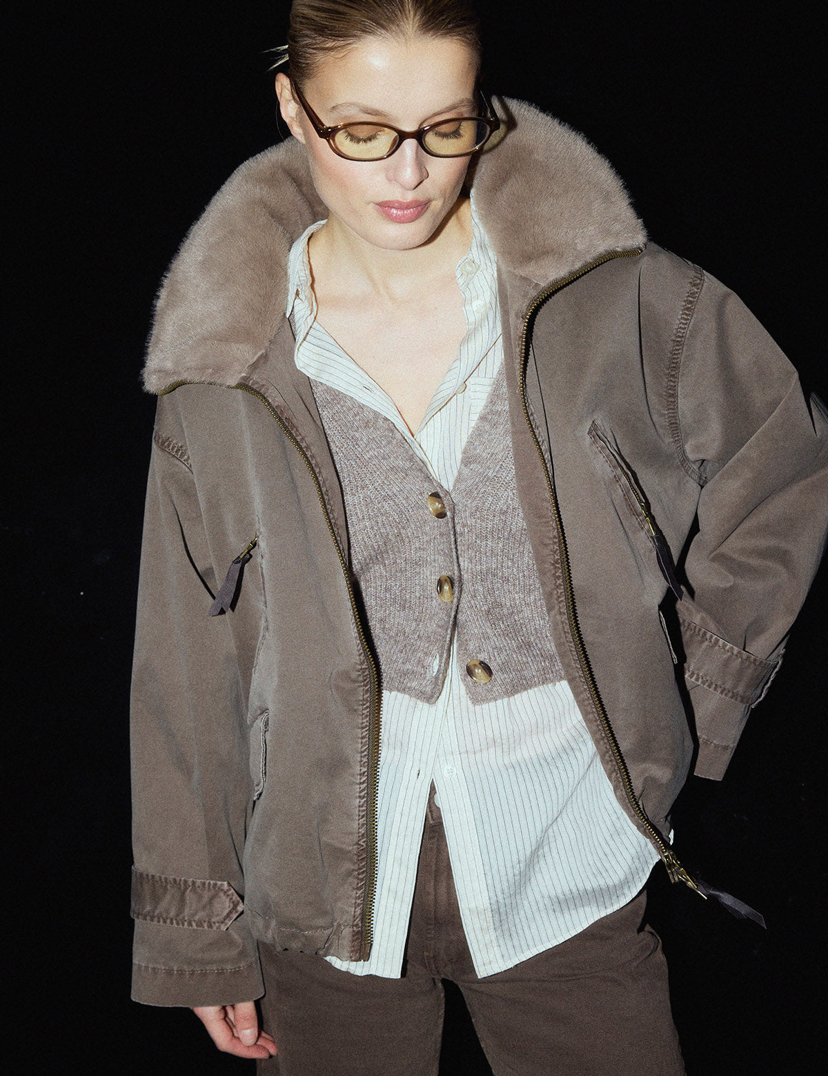 Tyra II Baumwolljacke Damen Taupe – Frontansicht